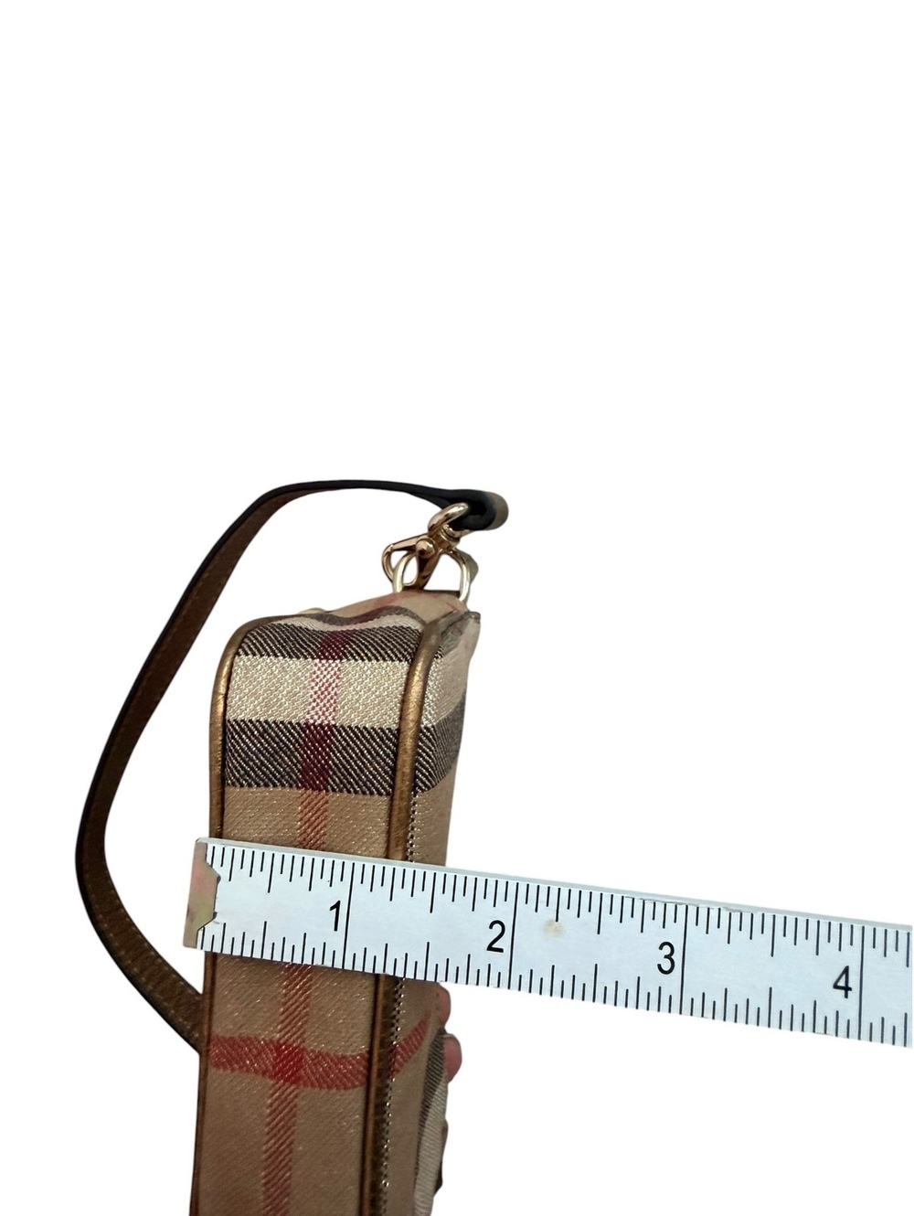 Burberry House Check Wristlet Pouch Nova Check Canvas Leather Zip Clutch - Picture 10 of 10